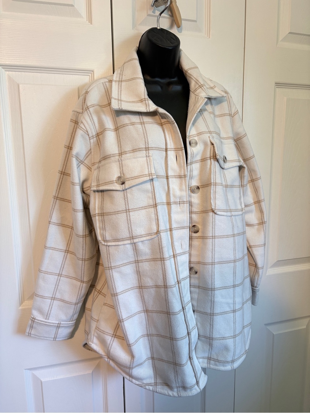Cream Plaid Utility Shacket Jacket